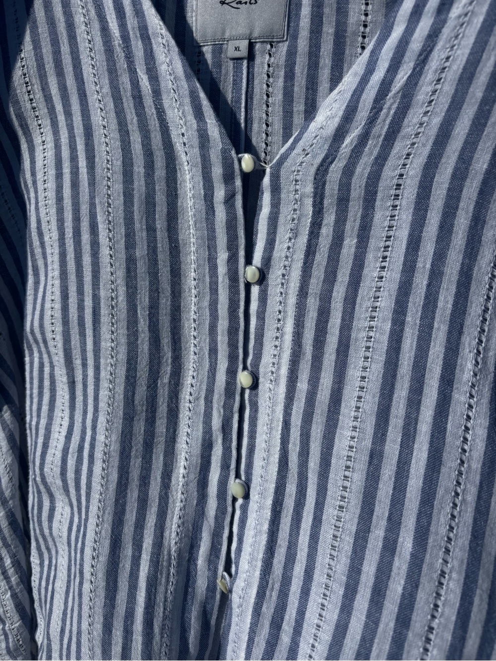 Rails Light Blue and White Striped Button-Front V-Neck Top - Picture 4 of 4